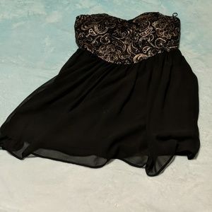 Strapless black and gold dress with built-in bra